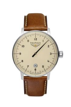 Bauhaus Herrenuhr Quarz Monotimer mit Datum und Lederarmband